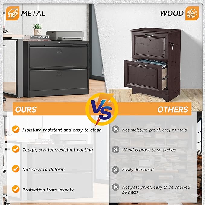 Bestoo 2-Drawer Lateral File Cabinet with Lock, Metal Filing Cabinet for Home Office, Lateral Filing Storage Cabinets, Fits File Folders, Letter/Legal/F4/A4 Sizes, Assembly Required (Black)