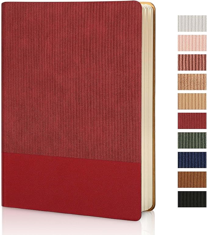 TSFPapier Lined Journal Notebook for Work College Ruled Note Book 5.79"x8.27" A5 PU Leather Daily Journaling 216 Pages for Women Men Writing Home School Supplies Business (Red)