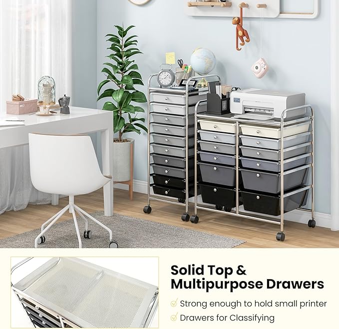 Giantex 12 Drawer Rolling Storage Cart Tools Scrapbook Paper Office School Organizer (Black Gradient)