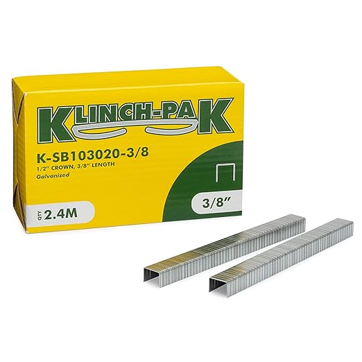 Klinch-Pak K-SB103020-3/8, 1/2 Inch Wide by 3/8 Inch Leg Length Heavy-Duty Plier Staple, 2,400 Count, Ideal for stapling Trays, Lids, Bags, Header Cards, Fastening End Caps, Container Inserts