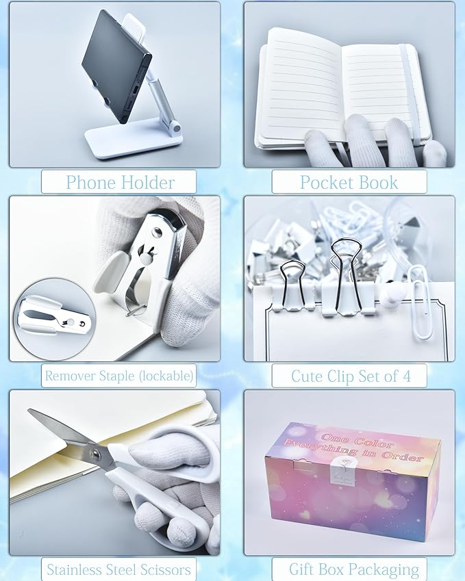 LXEVIHK 20Pcs White Desk Organizers and Accessories With Mesh Desk Organizer and 360°Rotating Pen Holder and a Lot of Office White Office Supplies Beautifully Presented in a Gift Box