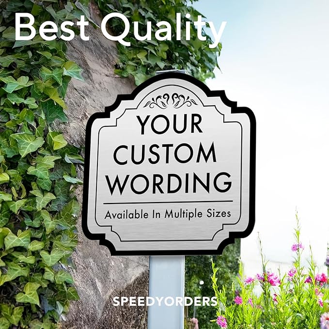 Custom Decorative Outdoor Metal Sign - Personalized Aluminum Driveway Sign, Waterproof, Made In USA - Design 2 Metallic Silver 12x12 In
