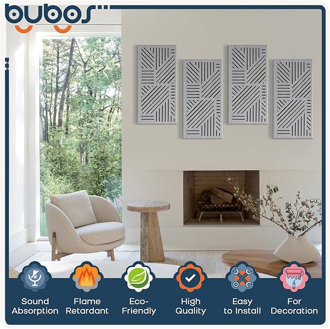 BUBOS 4 Pack Thickened Acoustic Panels, 23.6''x11.8'' Self-Adhesive Sound Absorbing Cavity Acoustic Wall Panels for Theater Studio Room Recording Room Gaming Room Meeting Rooms,VortexCore Grey