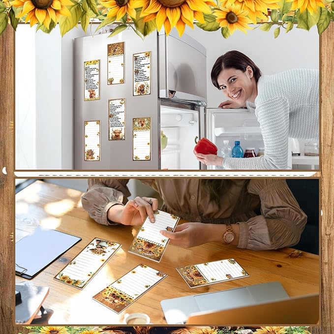Eaasty 12 Pcs Highland Cattle Magnetic Notepads for Refrigerator Highland Cow Monthly Magnetic Grocery List 9 x 3.5 Magnet Memo Pads 30 Sheet Per Pad Shopping to Do List for January to December