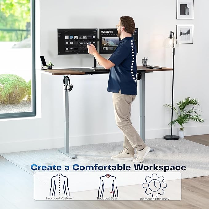 VIVO Electric 71 x 30 in Rustic Standing Desk, Memory Height Adjustment, 1B Series, Holds 220 lbs, Black and Vintage Brown Top, Gray Frame, DESK-KIT-1G7BN