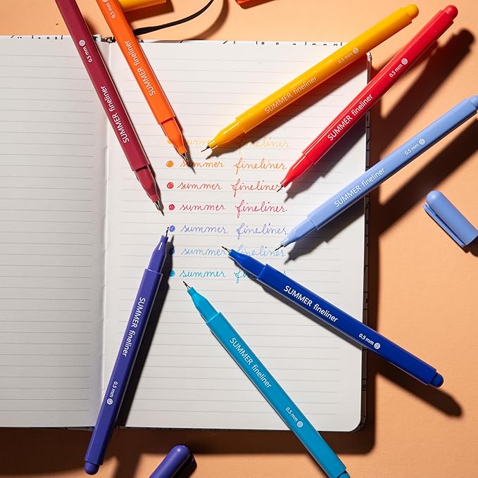DIVERSEBEE Fine Tip Pens, 8 Bible Pens No Bleed Through, Assorted Colors, 0.5mm Fine Point Fineliner Markers for Journaling, Bible Study Journaling Supplies and Accessories (Summer)