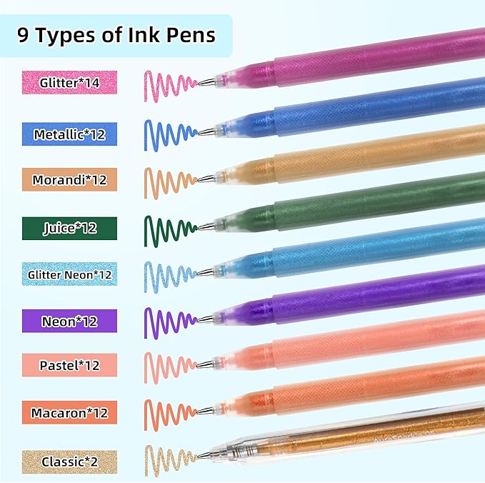 LIULIUCAI Gel Pens for Adult Coloring Book, 100 Colors Large Capacity Metallic Glitter Gel Pens with Case, 1.0 mm Bullet Tip Smooth Writing, Artist Colored Gel Ink Pen for Coloring Drawing Journaling