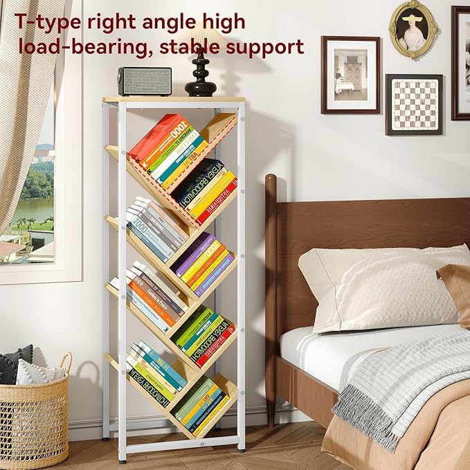 IBUYKE 9 Tier Tree Bookshelf, Floor Standing Wood Bookshelf for Narrow Space, Storage Organizer Bookcase for Books/CDs/Movies, Small Corner Bookcase for Bedroom Living Room,Natural,TBC002N