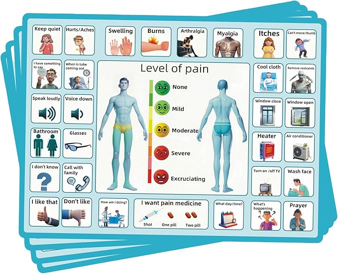 4 Pcs 15''x 11''Nonverbal Communication Board,for Patient、Stroke Therapy Equipment for Adults、AAC Device for Autism、Communication Board for Nonverbal People（no Handle）