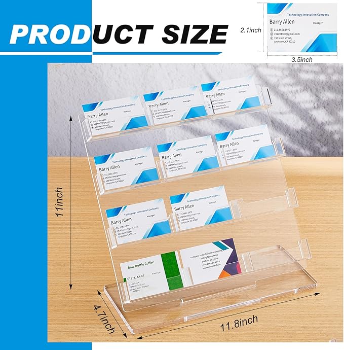 Dunzoom Business Card Holder for Desk 12 Slots Clear Gift Card Display Acrylic Business Holder Display Stand Multiple Organizer for Office Meeting Exhibition Home