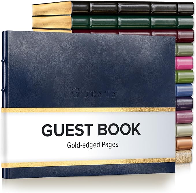 Gallery Leather Guest Book - Great for Wedding, Reception, Baby and Bridal Shower, Birthday Party and Vacation Home - 192 Lined Pages to Sign in, add Polaroid Photo - Hardcover 9x7" - Acadia Navy