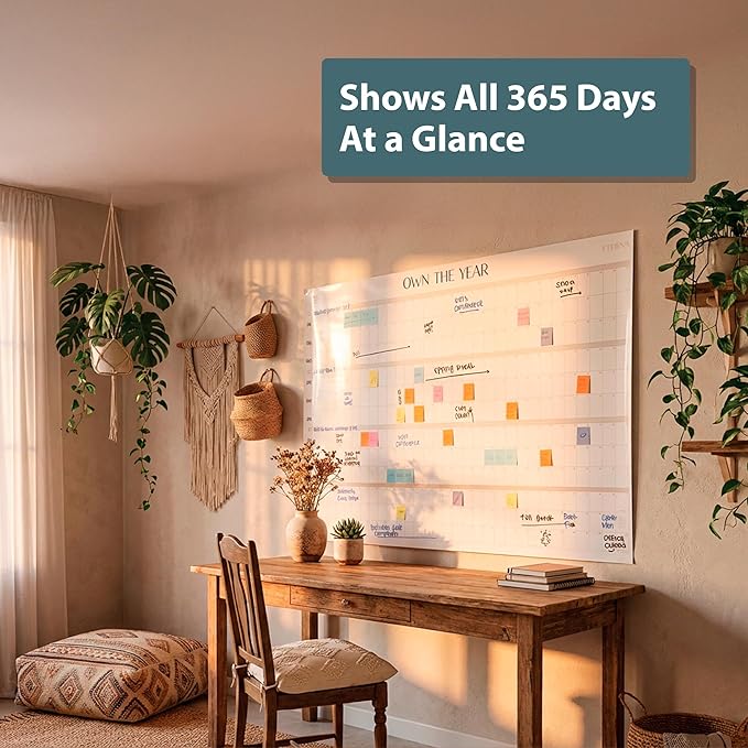 Own the Year GIANT UNDATED Wall Calendar | 4ft x 3ft Full-Year Reusable Dry Erase Planner, Jumbo Whiteboard Wall Calendar with Markers, Includes Stickers & Mounting Kit, Large Quarterly Layout for Home or Office