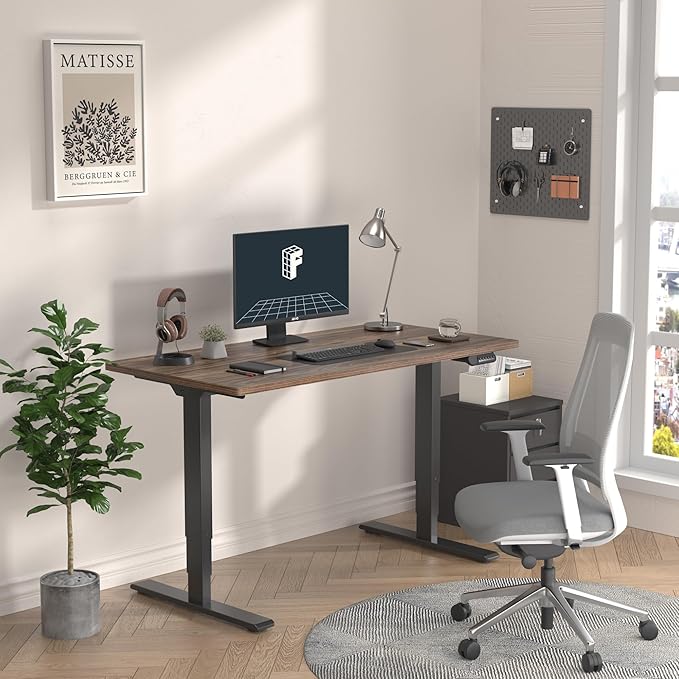 FLEXISPOT E6 3-Stage Dual Motor Electric Standing Desk 48 x 30 Sit Stand Up Desk, Holds 220 lbs, Adjustable Height w/Memory Presets, One-Piece Brown Wood Grain Desktop & Black Frame, Ships in 2 Boxes