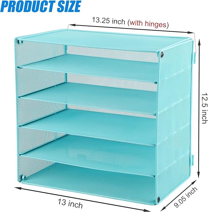 EASEPRES 5 Slot Mesh Desk Organizer Tray, File Paper Letter Folder Holder Desktop Paper Sorter Mail Organization Rack Storage Accessories, for Office Home School Classroom, Blue