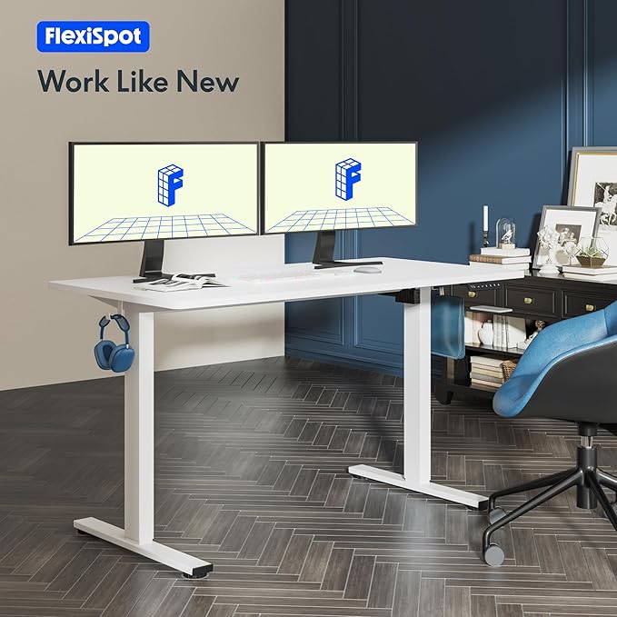 FLEXISPOT One-Piece Electric Standing Desk, 60 x 24 Inches Adjustable Desk with Seamless Desktop, Memory Controller Height Adjustment (White Frame + White Desktop, 2 Packages)