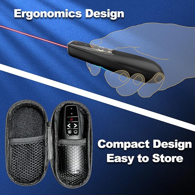 Presentation Clicker with Case Storage: Wireless Presenter Remote: Red Laser Pointer Computer Clickers, USB C PowerPoint PPT Clicker for Mac Laptop, Slideshow Google Slide Advancer