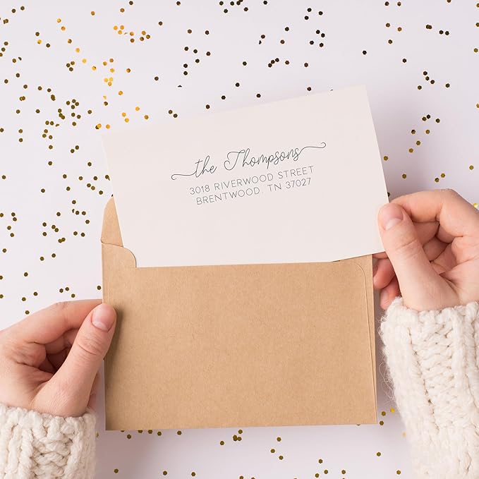 Address Stamp - Custom Stamps for Mailing I Create Personalized Name and Return Address I Up to 3 Lines of Text I Includes Ink Color Options I Self Inking and Wooden Rubber Stamp Options (Fancy Font)
