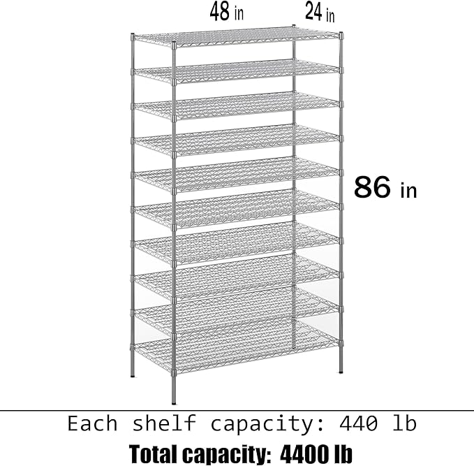 Regal Altair 24" Deep x 48" Wide x 86" Height Wire Shelving Kit | 10-Tier | NSF Commercial Storage Rack Unit
