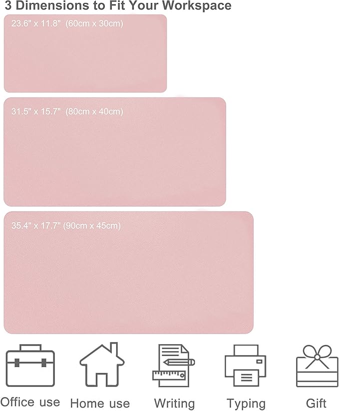 SUJAYU Dual Sided PU Leather Desk Pad, Mouse Pad, Office Desk Mat, Non-Slip Laptop Desk Pad, Waterproof Desk Writing Pad for Office and Home (35.4" x 17.7", Pink+Silver)