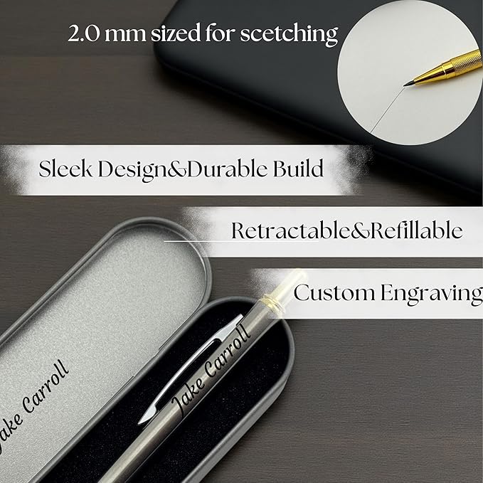 Custom Engraved Mechanical Pencil – Personalized 2.0mm Refillable Drafting Tools – Gift for Architects, Engineers, Students, Designers, Graduation (Chrome w/ Gold Trim Pencil Engraved)