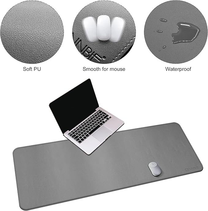 CENNBIE Leather Desk Mat, 55''x19.6'' Extra Large Desk Pad Blotter Protector, Extended Non-Slip Mouse Pad, Waterproof PU Leather Desk Mat on top of desks Large for Office and Home (Grey)