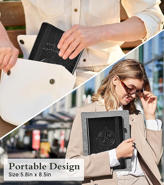 PAIBAS Lined Journal Notebook for Women Men, 160 Pages, A5 Hardcover Vintage Leather Journaling Notebooks for Work, School, Note Taking, Travel, Bible Study, Daily Diary for Writing 5.8"x8.5" (Black)