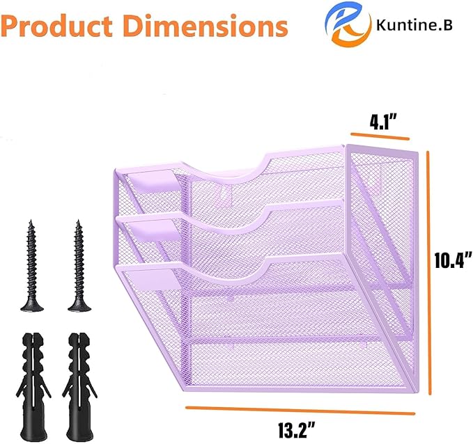 Kuntine.B Wall File Organizer Office Hanging Magazine Holder Wall File Organizer for Office Home (Purple, 3 Tier)