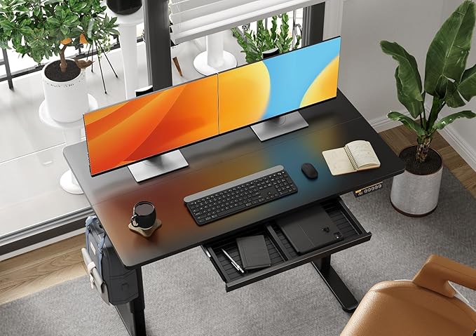 Claiks Standing Desk with Drawers, 48x24 Inch Electric Stand Up Desk, Adjustable Height Computer Workstation, Black
