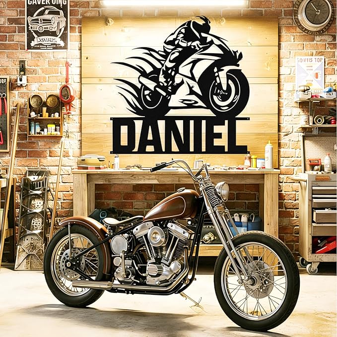 Custom Motorcycle Metal Signs Personalized Dirt Biker Name Sign Custom Garage Decor Motorbikes Wall Art Decor Motorcycle Sign Men Room Decorate Gifts for Men Husband Rider
