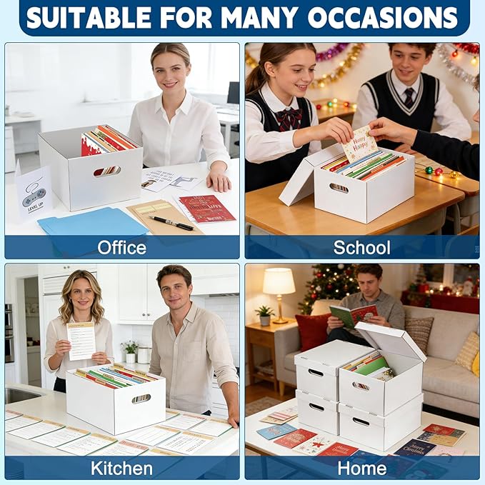 6Pack Greeting Card Organizer, Greeting Card Storage Box with 40 Dividers Holds 900 Cards+, Large Capacity Greeting Card Holder with 8 Sticker Labels White Card Box for Storing Cards, Photos, Postcard
