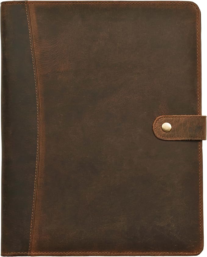 Leather Village Leather Portfolio Organizer - Professional Business Padfolio for Men & Women - Stylish Document Card Holder, Resume Folder, Folio for A4/Letter Size Writing Legal Pad, Brown