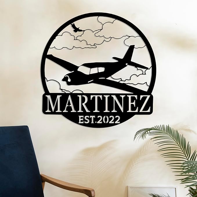 Personalized Metal Airplane Wall Art, Airplane Name Sign, Customized Pilot Name Sign, Airplane Hangar Sign Decor, Aviation Home Office Decor, Large Outdoor Decor, Pilot Gifts, Aircraft Lovers Gift