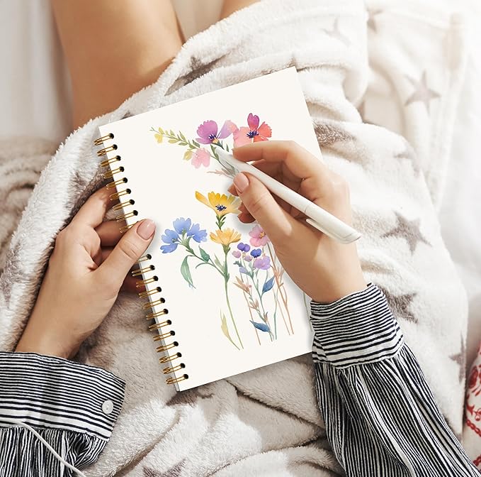 JWVK Vintage Wild Flower Botanical Plant Notebook 06,Rustic Spring Floral Cottagecore Notebook Journal for Work Office School Student Teacher,Hardcover Spiral Notebook 5.5x8.8