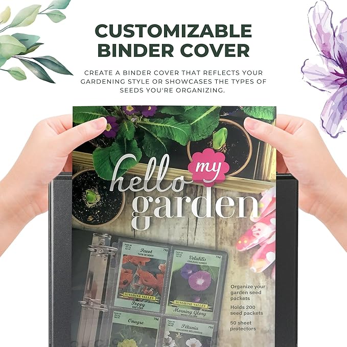 Performore Heavy-Duty Seed Storage Kit for Organizing Seed Packets, with 200 Pockets, 3.5 x 5.25'' Pocket Size, 50 Clear Pages w/ 4 Sleeves per, 2.5" Capacity, Cover is Solid Black Plastic