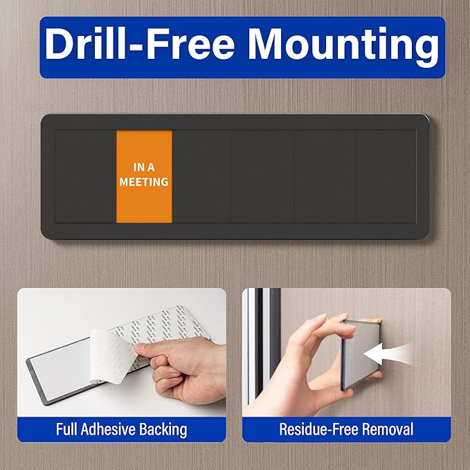 Office Door Signs with 6 Printed Status Options – Do Not Disturb, Out of Office, In a Meeting, Please Knock, Back Soon, Come on in – Includes Custom Personalized Blank Sticker for Privacy Workspace or Studio Available and Away