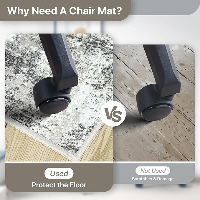 Office Chair Mat for Hardwood Tile Floor, Abstract 48"X 60" Desk Mats for Office Chair on Rolling Chairs Carpet, Desk Anti-Slip 1/5" Thick Rug for Computer Chair, Thin Low-Pile Floor Mat, Slate