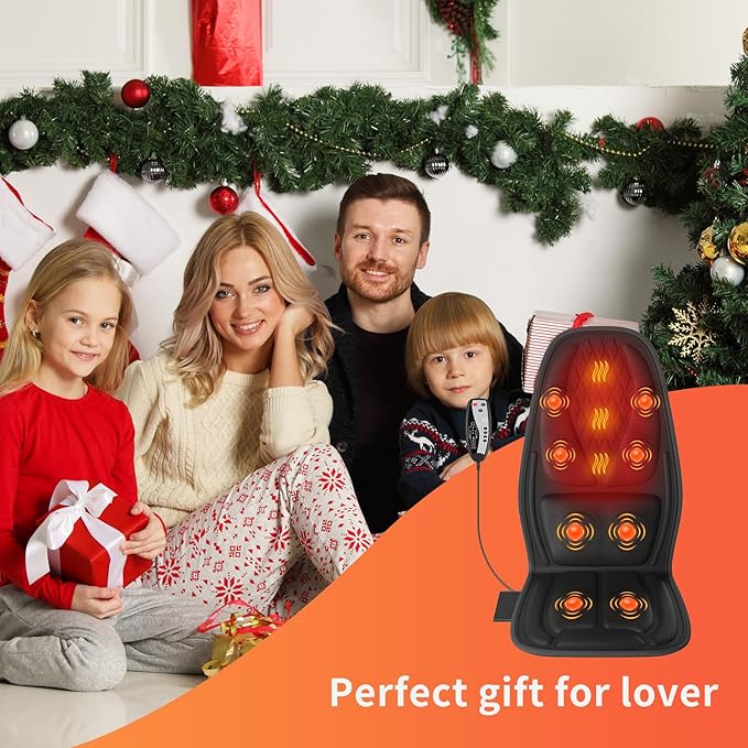comrelax Back Massager with Heat, Seat Massager with 8 Powerful Vibration Motors, Portable Massage Chair Pad for Office Home Use, Gift for Men/Women/Family/Friends