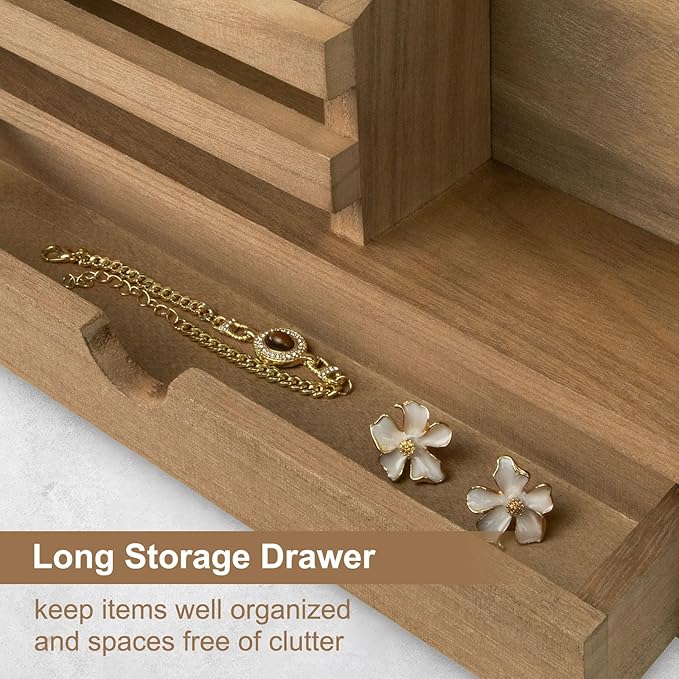 Lucundm Key Holder Wall Mount, Mail Holder with Storage Drawer and 5 Key Hooks for Coat, Dog Leash, Home Decor Rack, House Accessories, Entry Way Organizer (Light Brown)