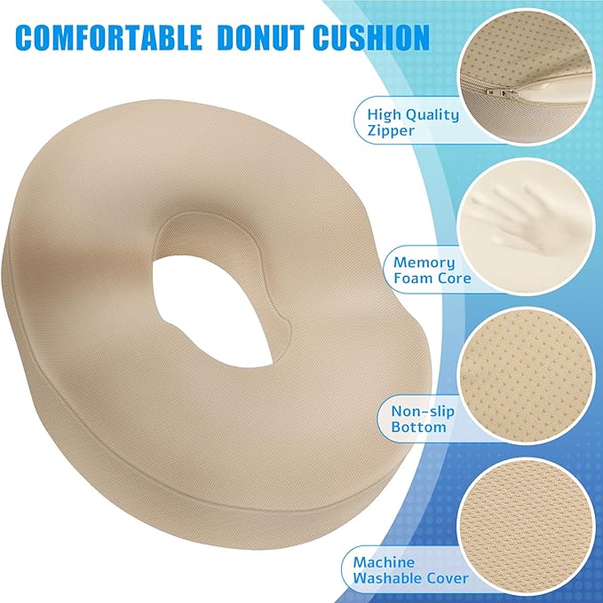 BlissTrends Donut Pillow Seat Cushion,Donut Chair Cushions for Postpartum Pregnancy & Hemorrhoids,Tailbone Pain Relief Cushion,Memory Foam Lifting Cushions for Office&Home Chairs (Khaki)
