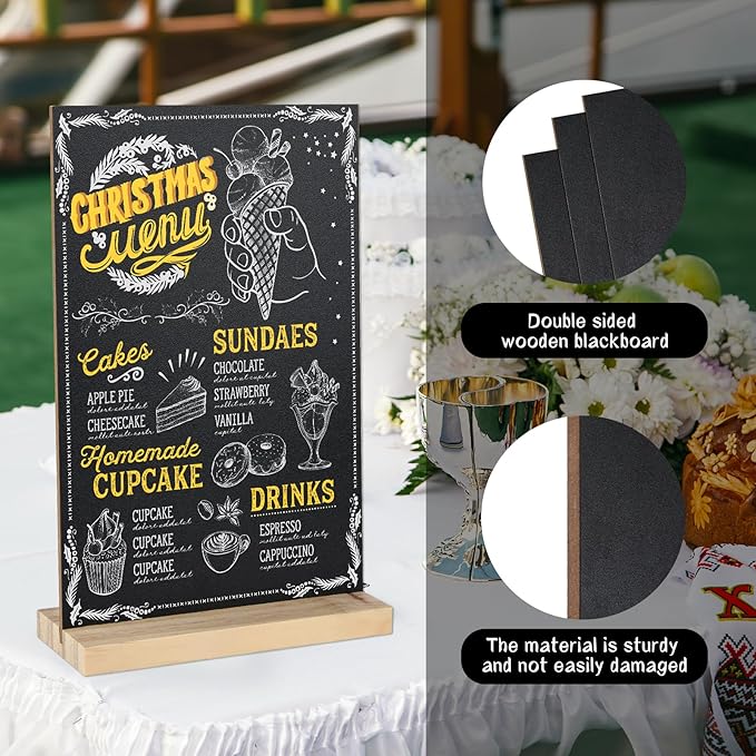 BOUBONI 3 Pack Small Chalkboard Signs with Wood Stand 6 x 8 inch Tabletop Chalkboard Sign Double-Sided Message Menu Boards for Kitchen Wedding Bar and Restaurant