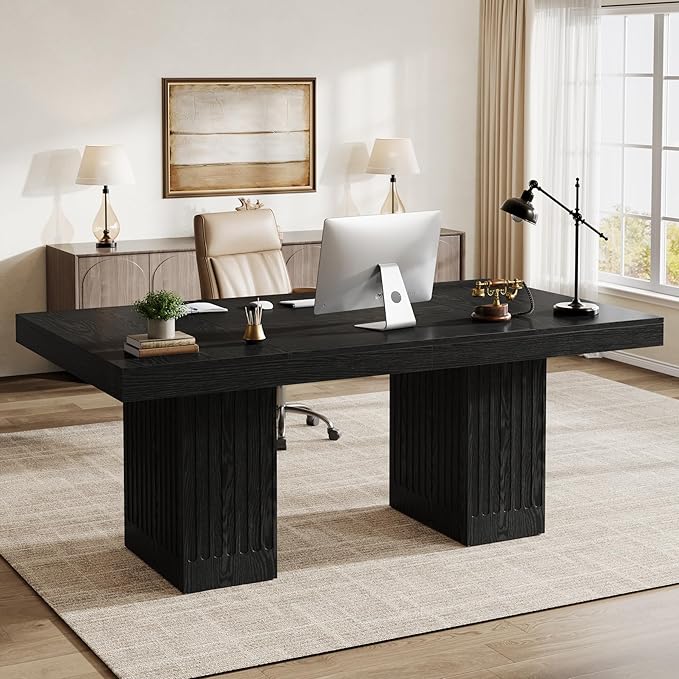 Tribesigns 63 Inch Executive Desk, Modern Office Computer Desk with Heavy Duty Double Pedestal, Large Study Writing Table Business Furniture for Home Office, Black