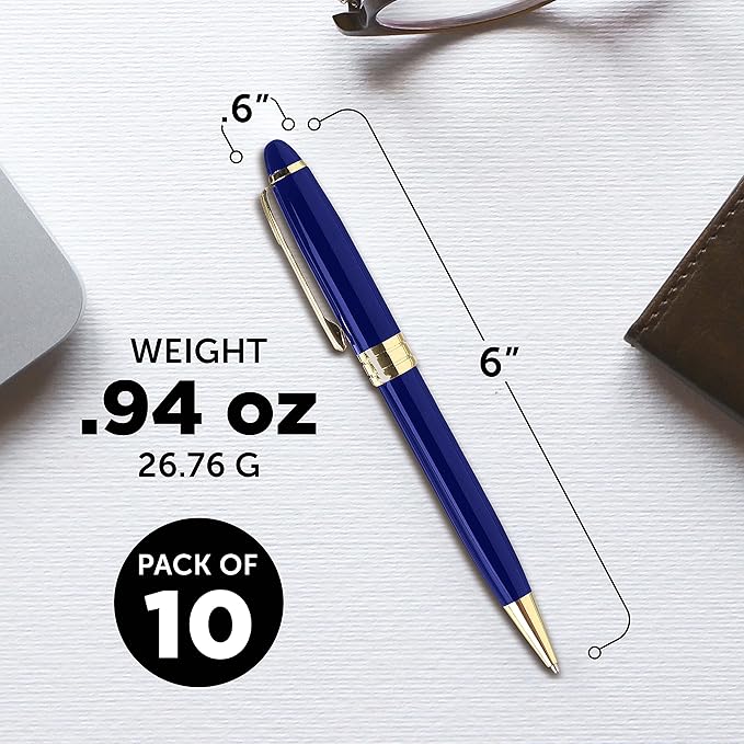 DISCOUNT PROMOS 10 Ultra Executive Pens Pack - Twist To Write, Gold Accent - Blue