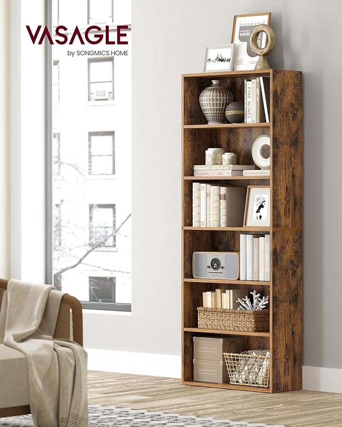 VASAGLE Set of 2 Bookshelves, 23.6 Inches Wide, 6-Tier Open Bookcases with Adjustable Storage Shelves, Floor Standing Units, Rustic Brown ULBC166X01-2