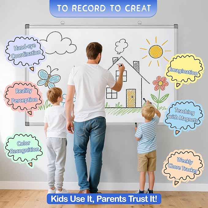 Grtard 36" x 24" Magnetic Dry Erase Whiteboard for Wall, Large Hanging Magnetic White Board with Marker & Magnets, Smooth Writing Dry Erase Board for Office & Home, Christmas Practical Gift Idea