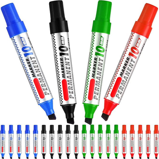 Thenshop 24 Pack Jumbo Permanent Markers Bulk: Large Chisel Tip Permanent Markers Quick Drying Waterproof Pallet Pens for Office Logistics Company and More(Black, Blue, Red and Green)