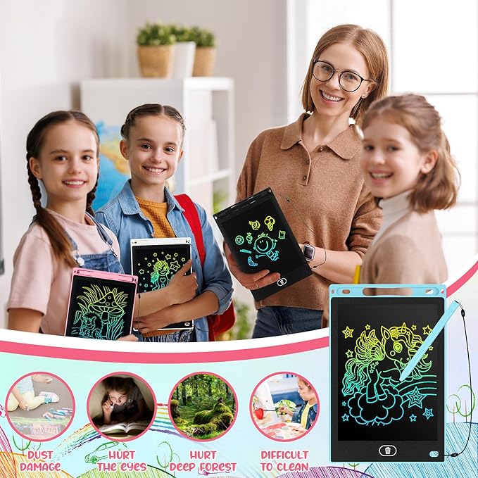 Tinlade 12 Pack LCD Writing Tablets for Kids, 8.5 Inch Erasable Doodle Boards Portable Electronic Drawing Pads, Learning Bulk Toys Gifts for School Prize (Pink, Light Blue, White, Black)
