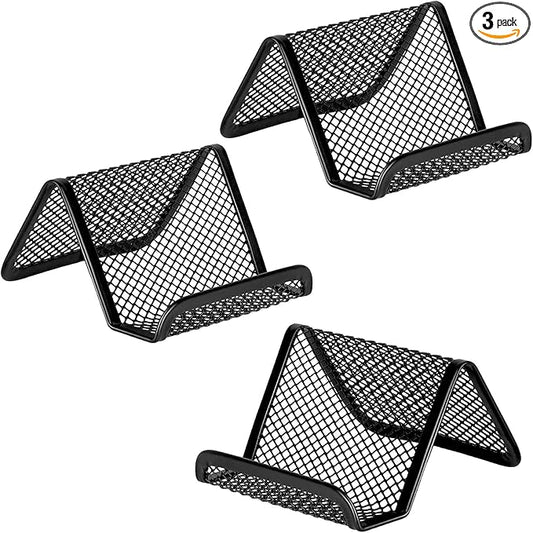 EMOMAS Business Card Holder for Desk, Office Desktop Business Card Display Holder, Mesh Business Card Holder, Desk Accessories for Women and Men,Black ( 3 Pack )