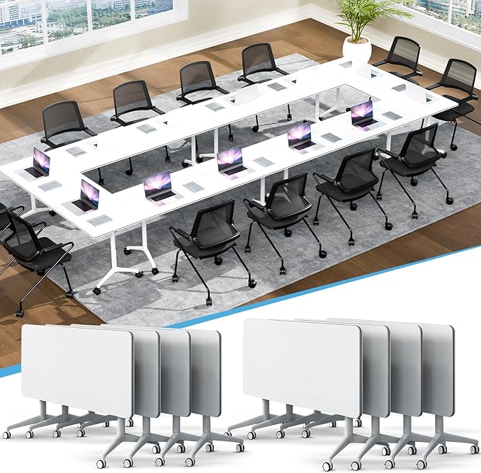 Conference Table,55.1''Folding Conference Room Table for 4-12 People,Mobile Flip Top MeetingTraining Table with Different Coulor and Styles for Offices, Classrooms,Meeting Room (8, 70.8''A)