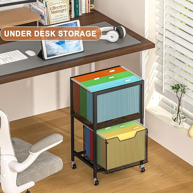 Tiaoheka Rolling File Cart, Mobile File Cabinet with Wheels Hanging Files, Hanging File Organizer Fit Letter/Legal Size Beside Under Desk for Office, Home（Patent Pending）