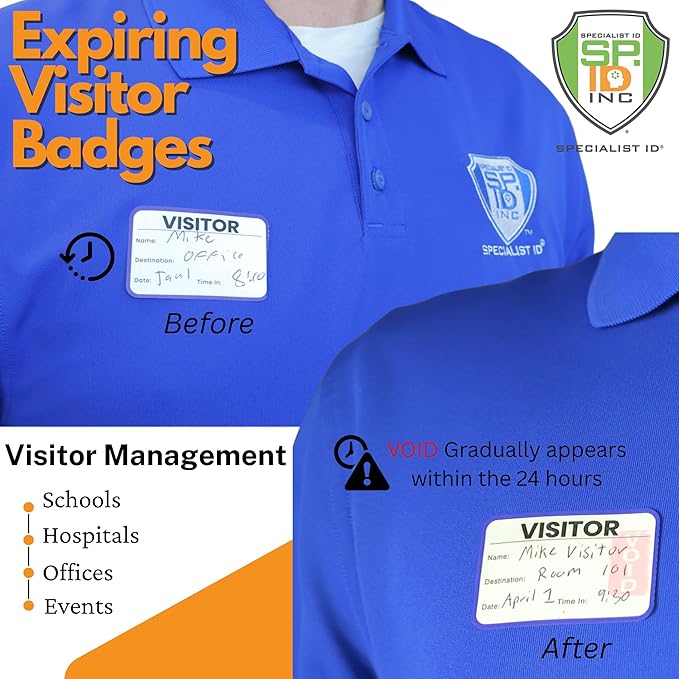 Specialist ID Visitor Log Book for Business or Schools - Expiring Visitor Sticker Badges and Sign in Book with Carbon Copy Record Keeping for Guest Tracking - Spiral Binder Registry (200 Badges)